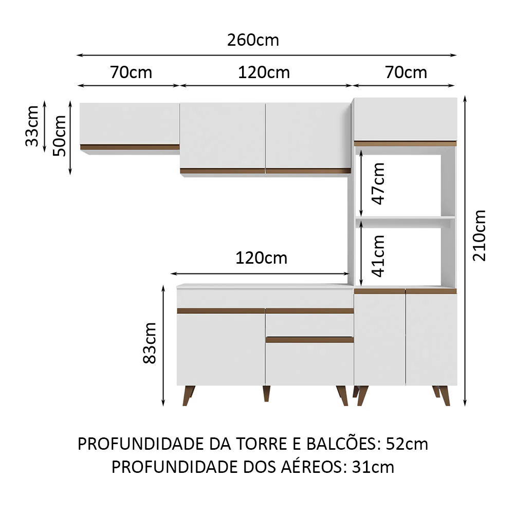 Armário de Cozinha Completa 260cm Branco Reims Madesa 08 - Image 3