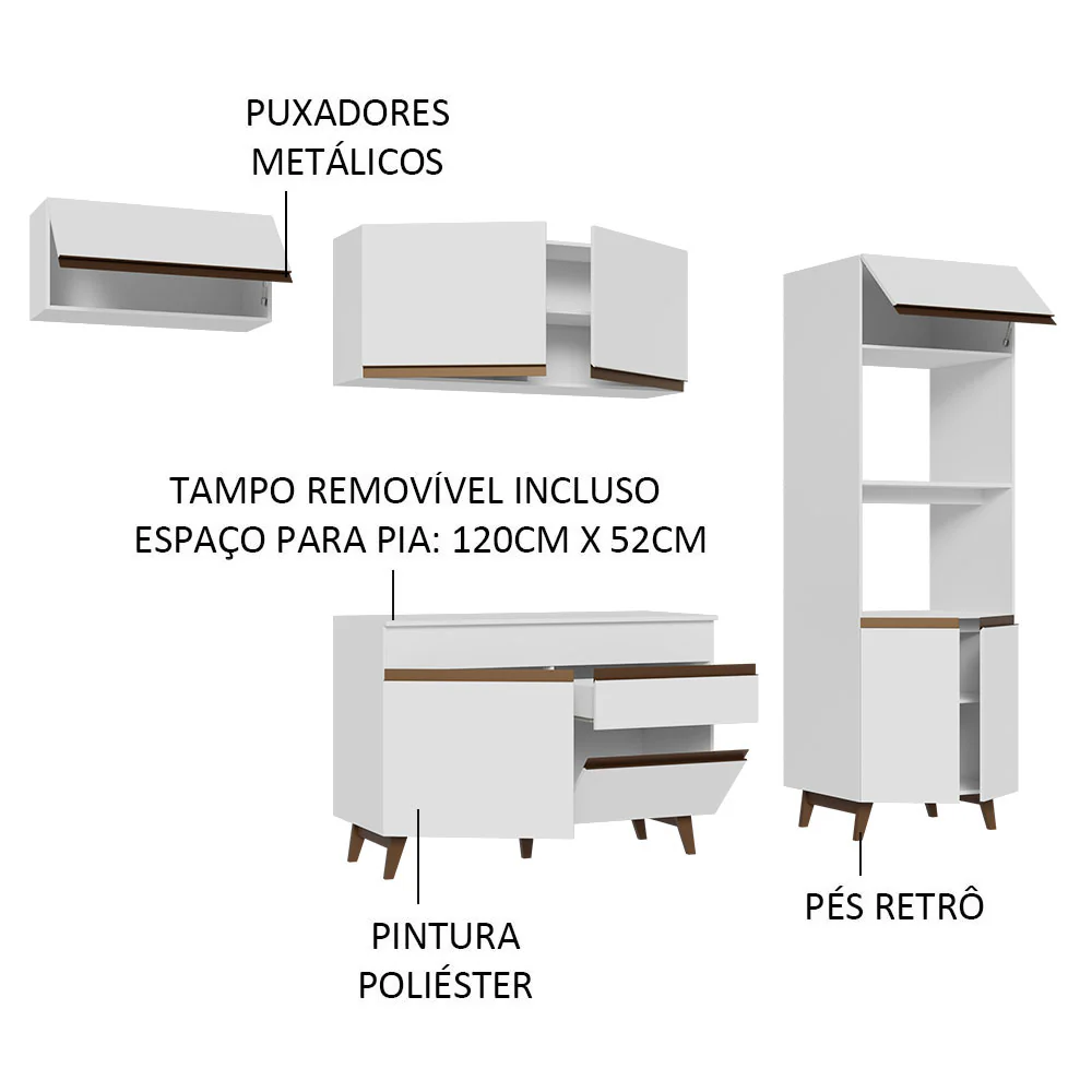 Armário de Cozinha Completa 260cm Branco Reims Madesa 08 - Image 4