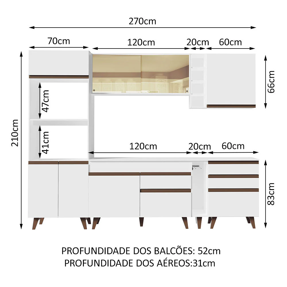 Armário de Cozinha Completa 270cm Branco Reims Madesa 01 - Image 3