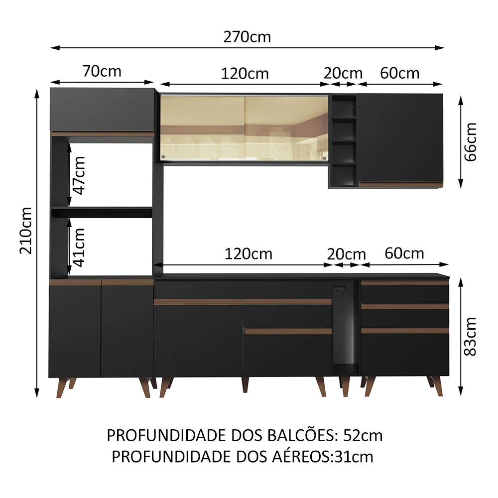 Armário de Cozinha Completa 270cm Preto Reims Madesa 01 - Image 3