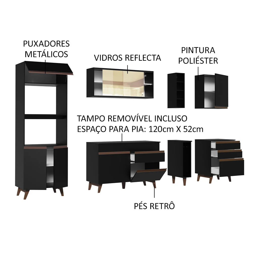 Armário de Cozinha Completa 270cm Preto Reims Madesa 01 - Image 4
