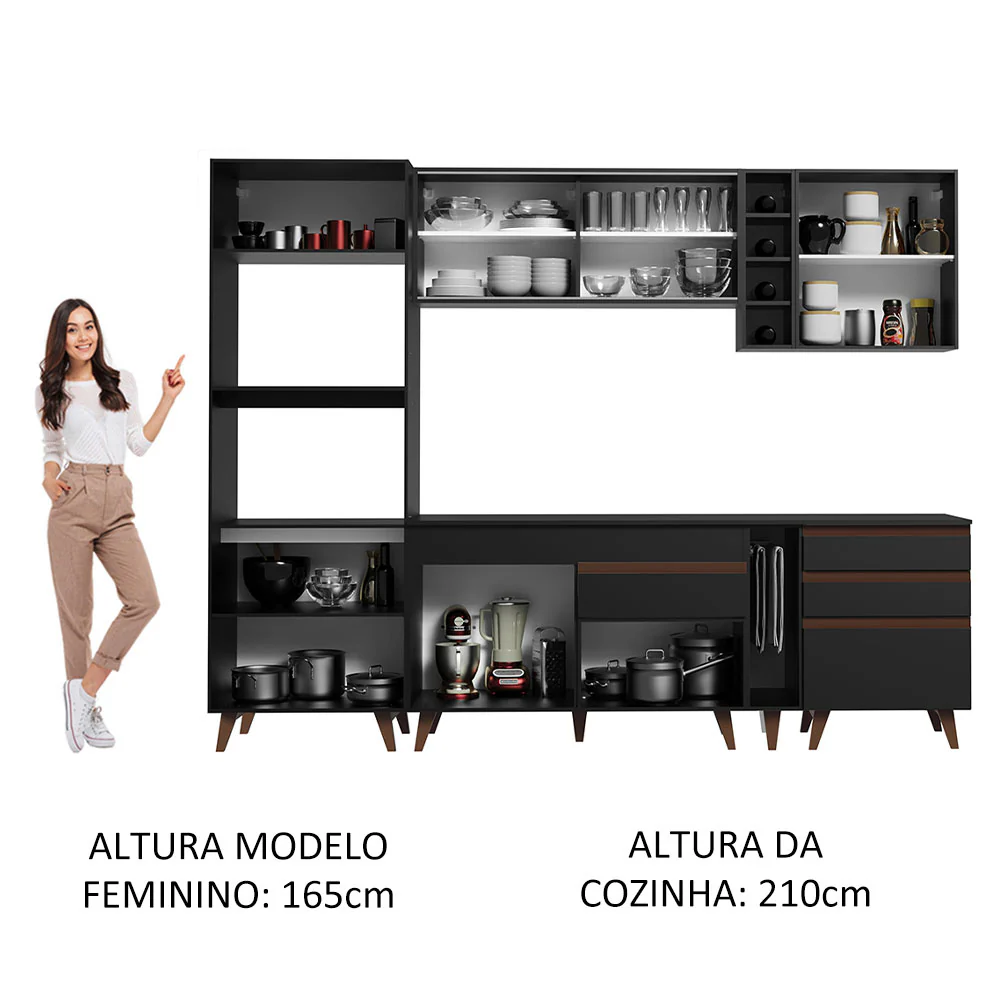 Armário de Cozinha Completa 270cm Preto Reims Madesa 01 - Image 5
