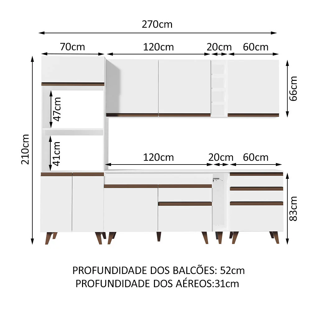 Armário de Cozinha Completa 270cm Branco Reims Madesa 02 - Image 3