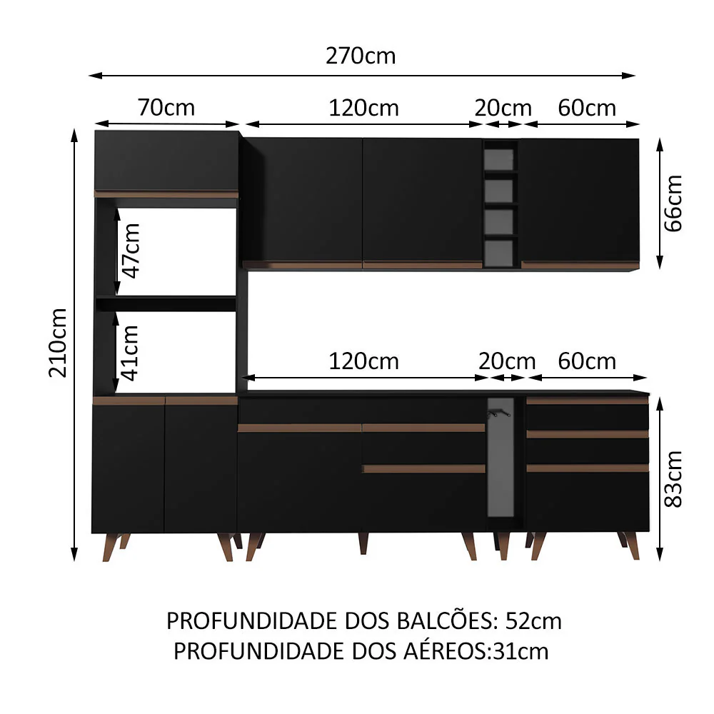 Armário de Cozinha Completa 270cm Preto Reims Madesa 02 - Image 3