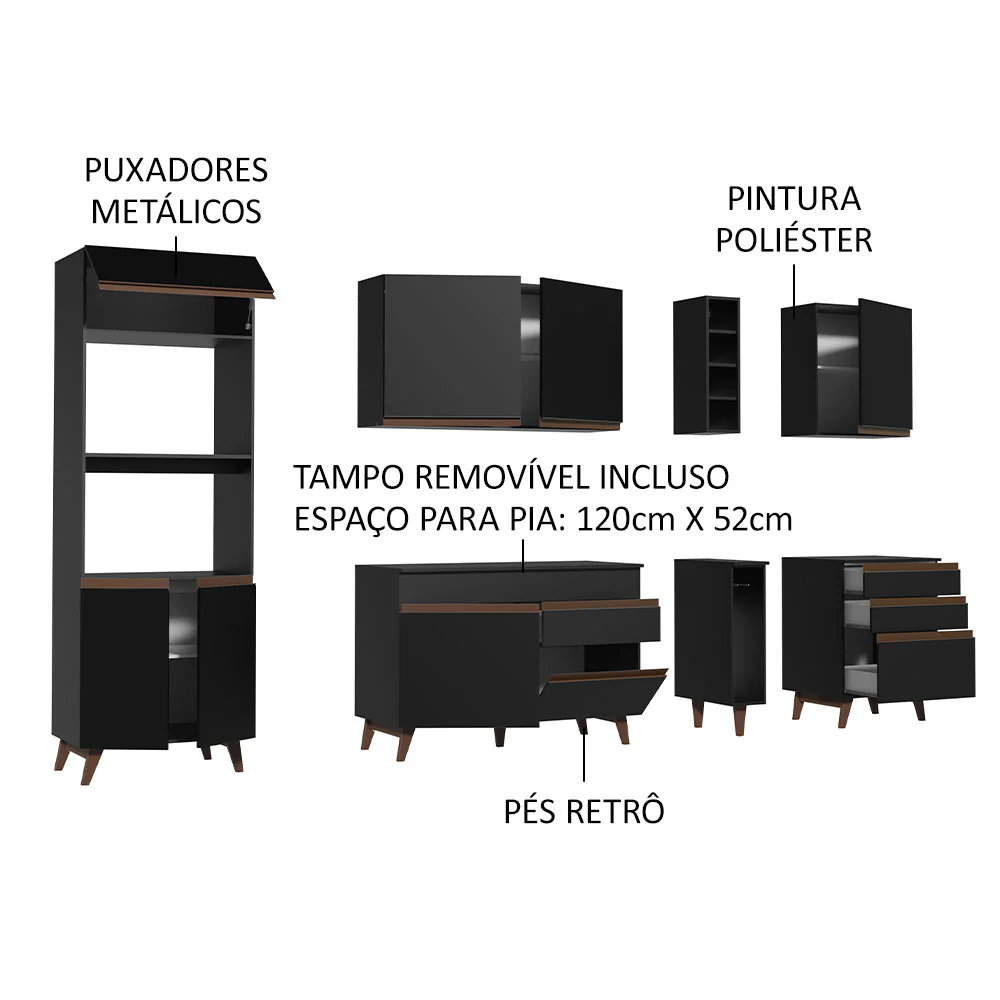 Armário de Cozinha Completa 270cm Preto Reims Madesa 02 - Image 4