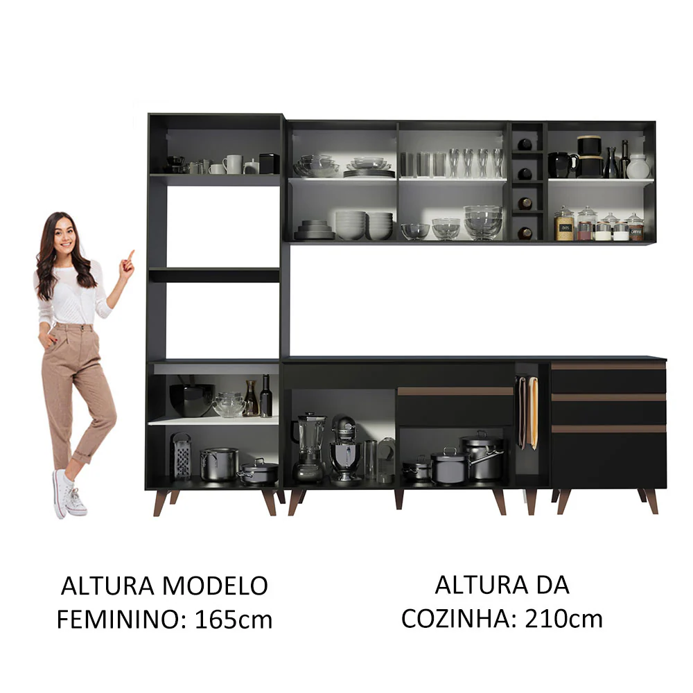 Armário de Cozinha Completa 270cm Preto Reims Madesa 02 - Image 5