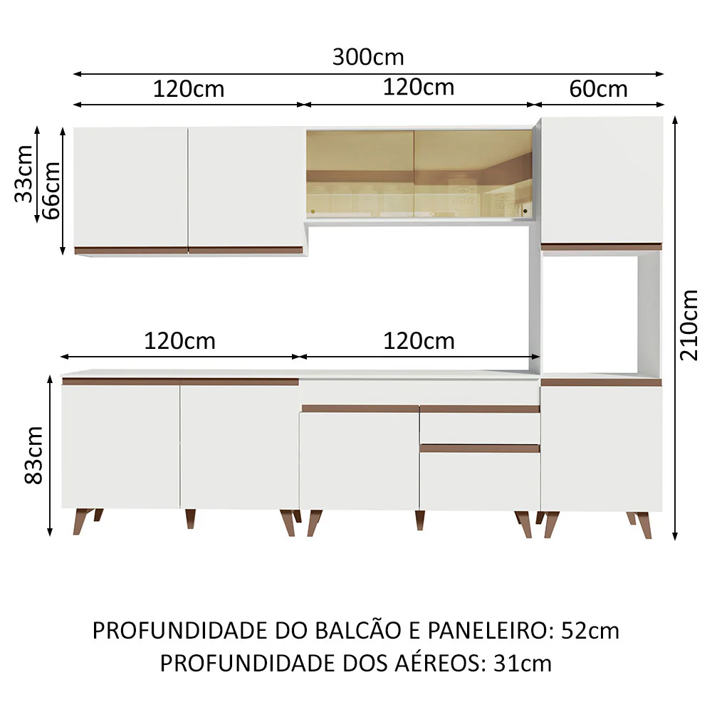 Armário de Cozinha Completa 300cm Branco Reims Madesa 01 - Image 3