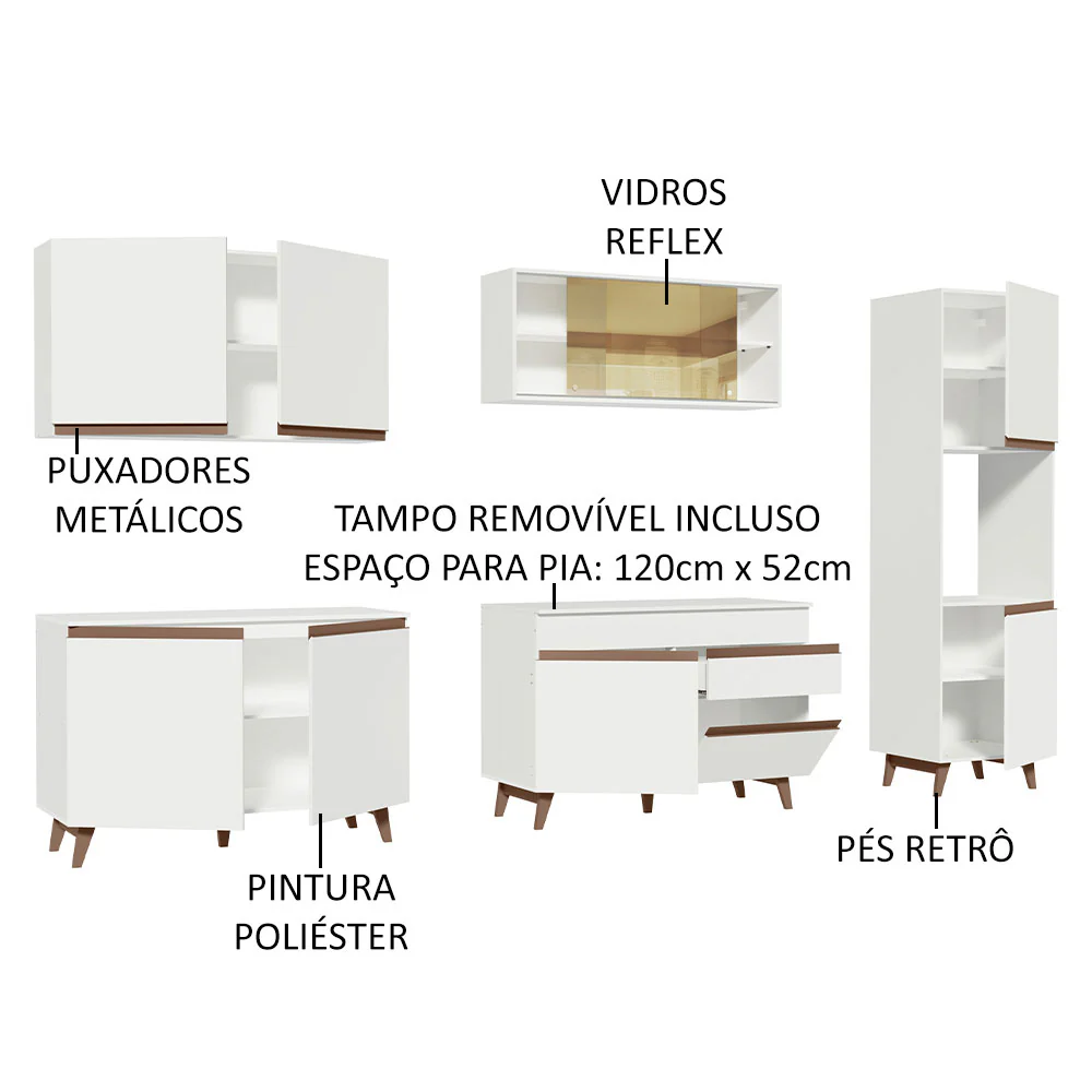 Armário de Cozinha Completa 300cm Branco Reims Madesa 01 - Image 4