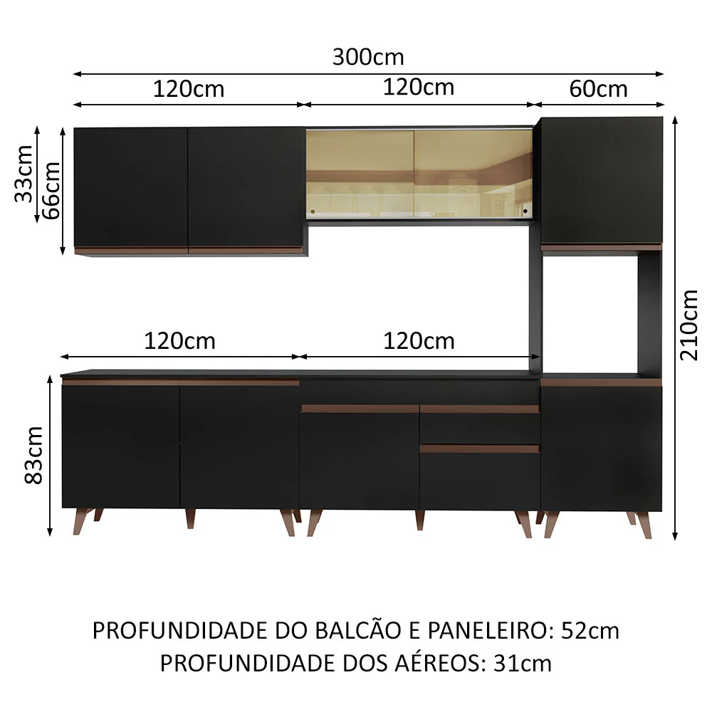 Armário de Cozinha Completa 300cm Preto Reims Madesa 01 - Image 3