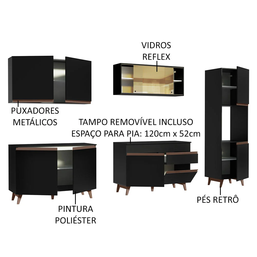 Armário de Cozinha Completa 300cm Preto Reims Madesa 01 - Image 4