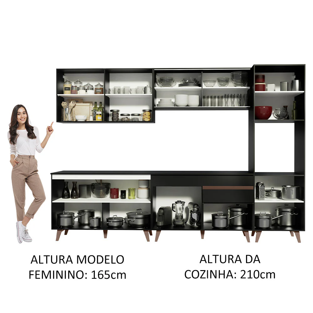 Armário de Cozinha Completa 300cm Preto Reims Madesa 01 - Image 5