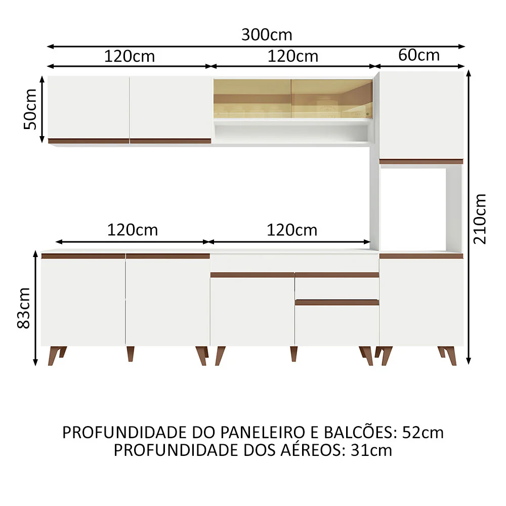 Armário de Cozinha Completa 300cm Branco Reims Madesa 02 - Image 3
