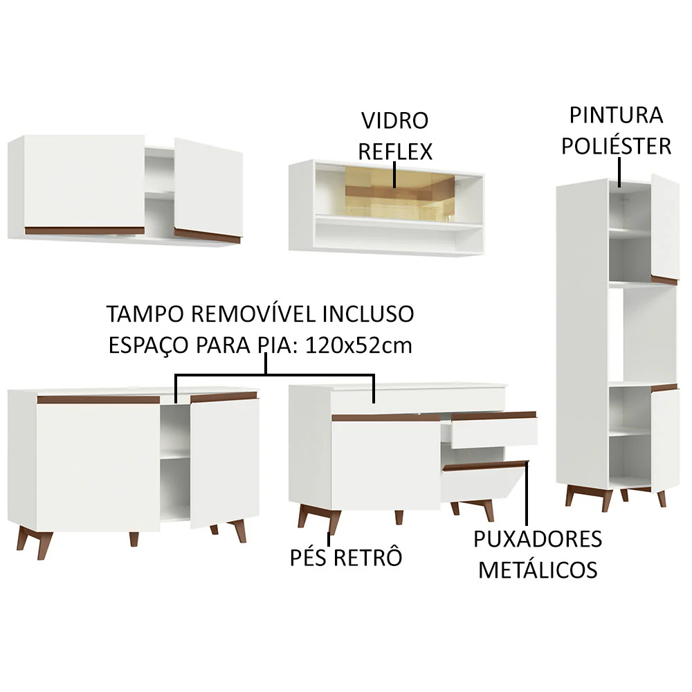 Armário de Cozinha Completa 300cm Branco Reims Madesa 02 - Image 4