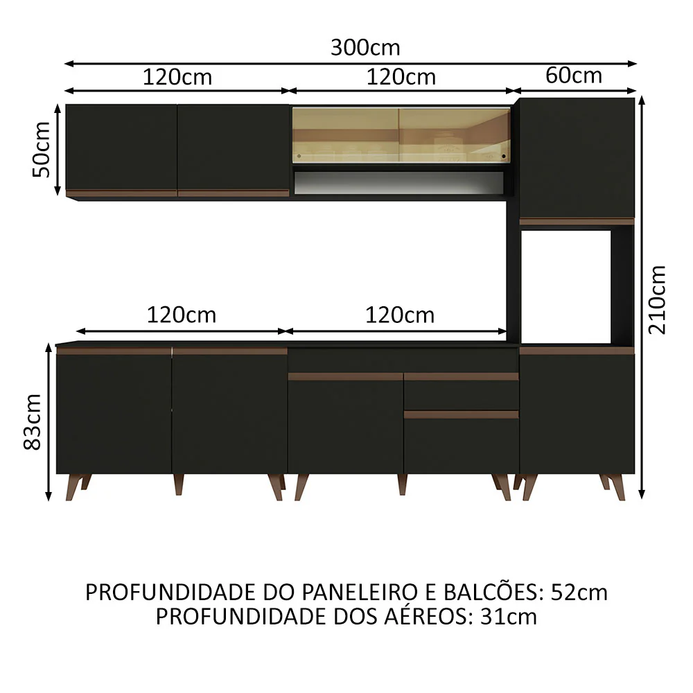 Armário de Cozinha Completa 300cm Preto Reims Madesa 02 - Image 3