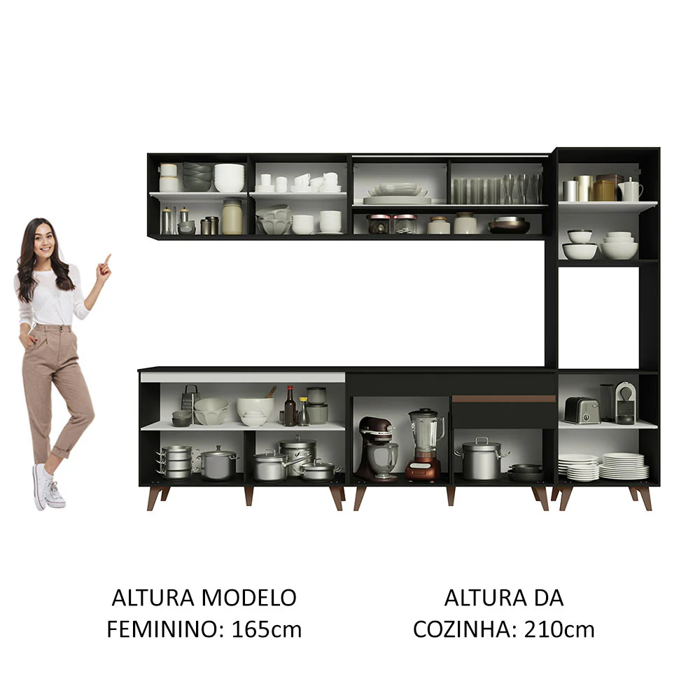Armário de Cozinha Completa 300cm Preto Reims Madesa 02 - Image 5