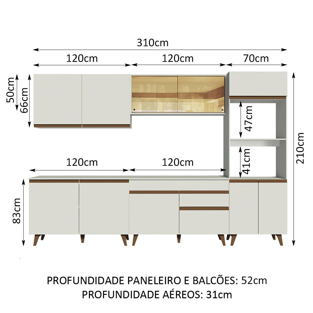 Armário de Cozinha Completa 310cm Branco Reims Madesa 01 - Image 3