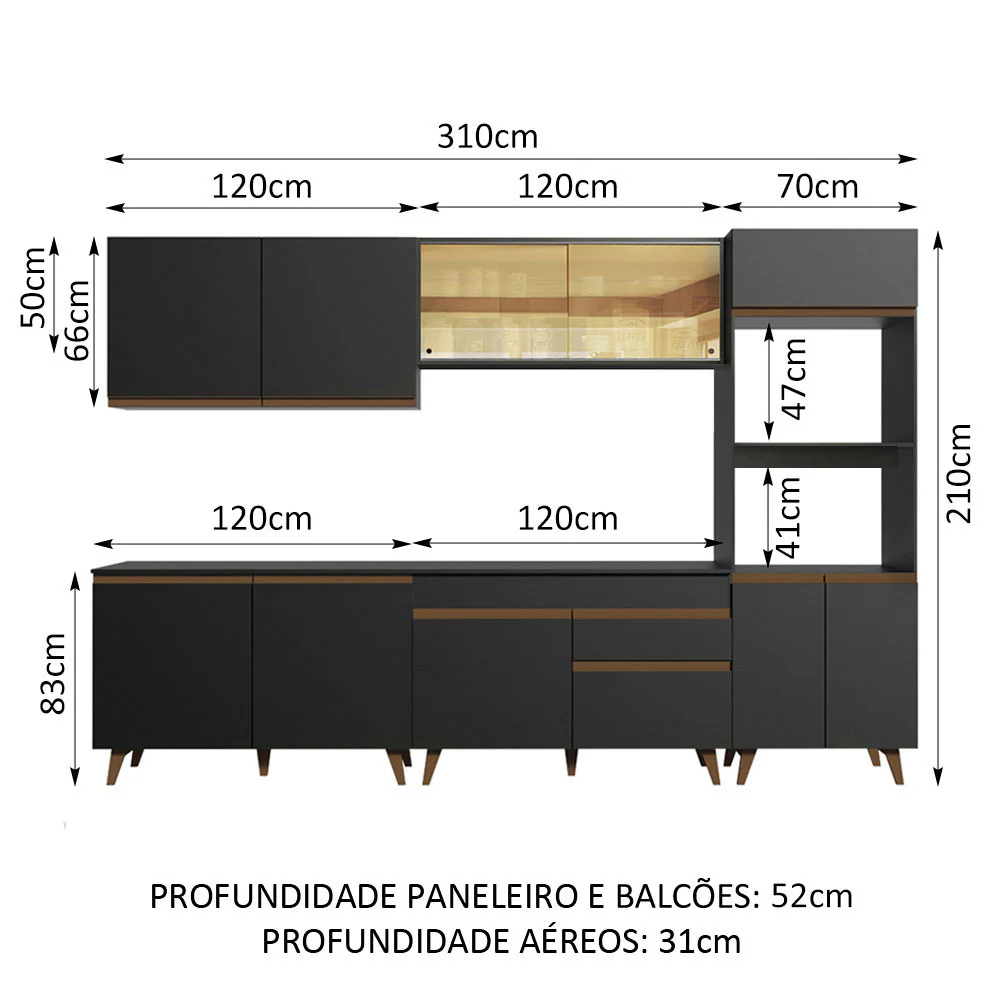 Armário de Cozinha Completa 310cm Preto Reims Madesa 01 - Image 3