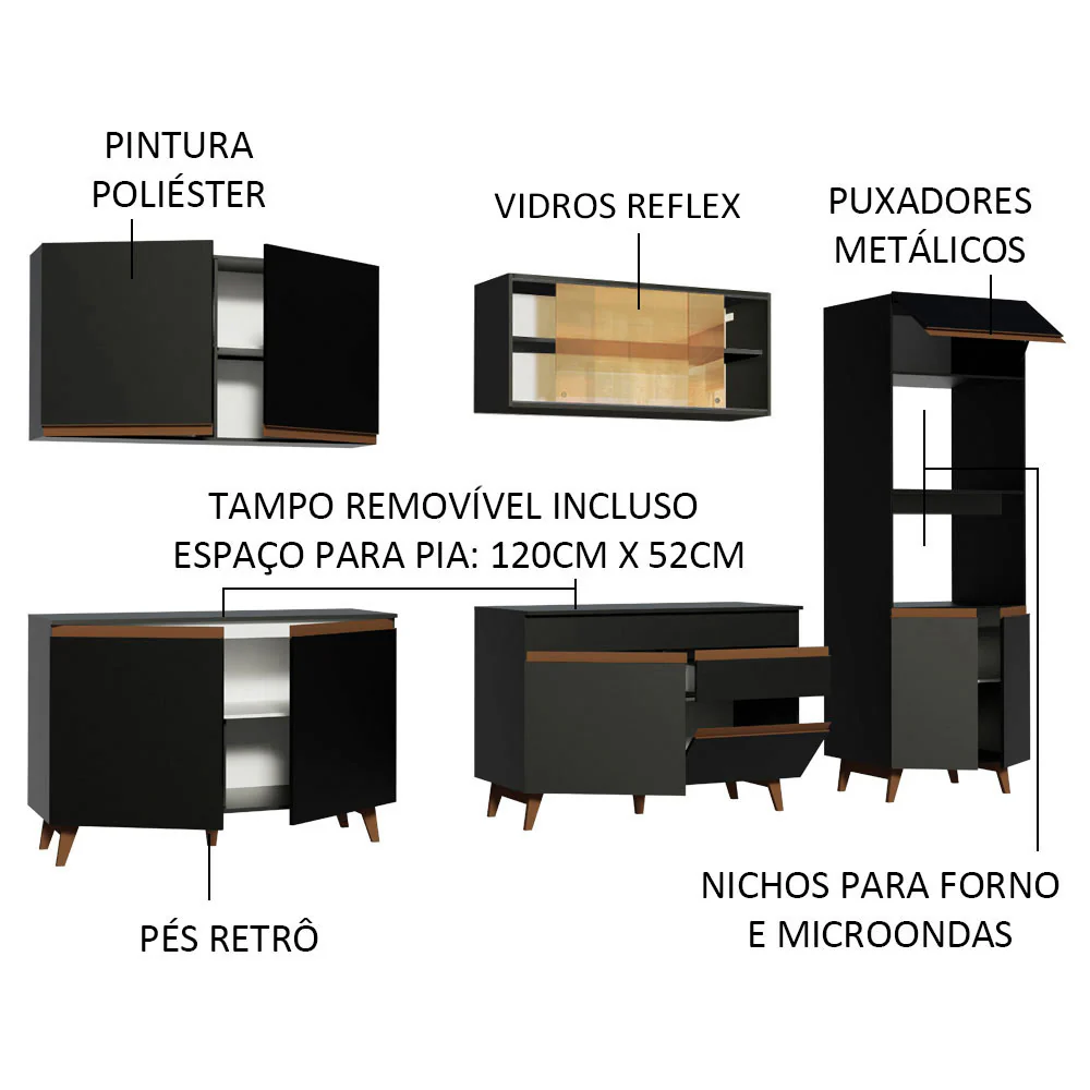 Armário de Cozinha Completa 310cm Preto Reims Madesa 01 - Image 4