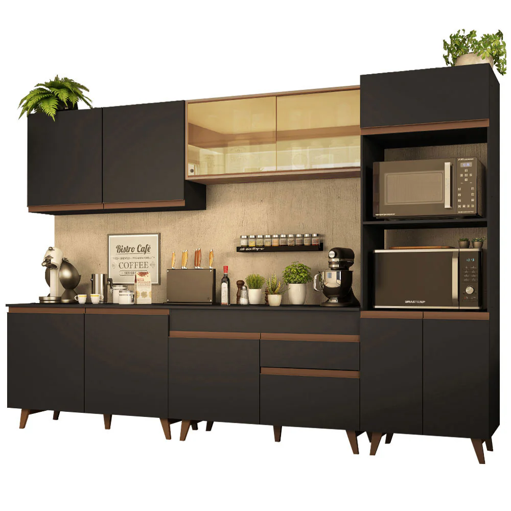 Armário de Cozinha Completa 310cm Preto/Rustic Reims Madesa 01 - Image 2
