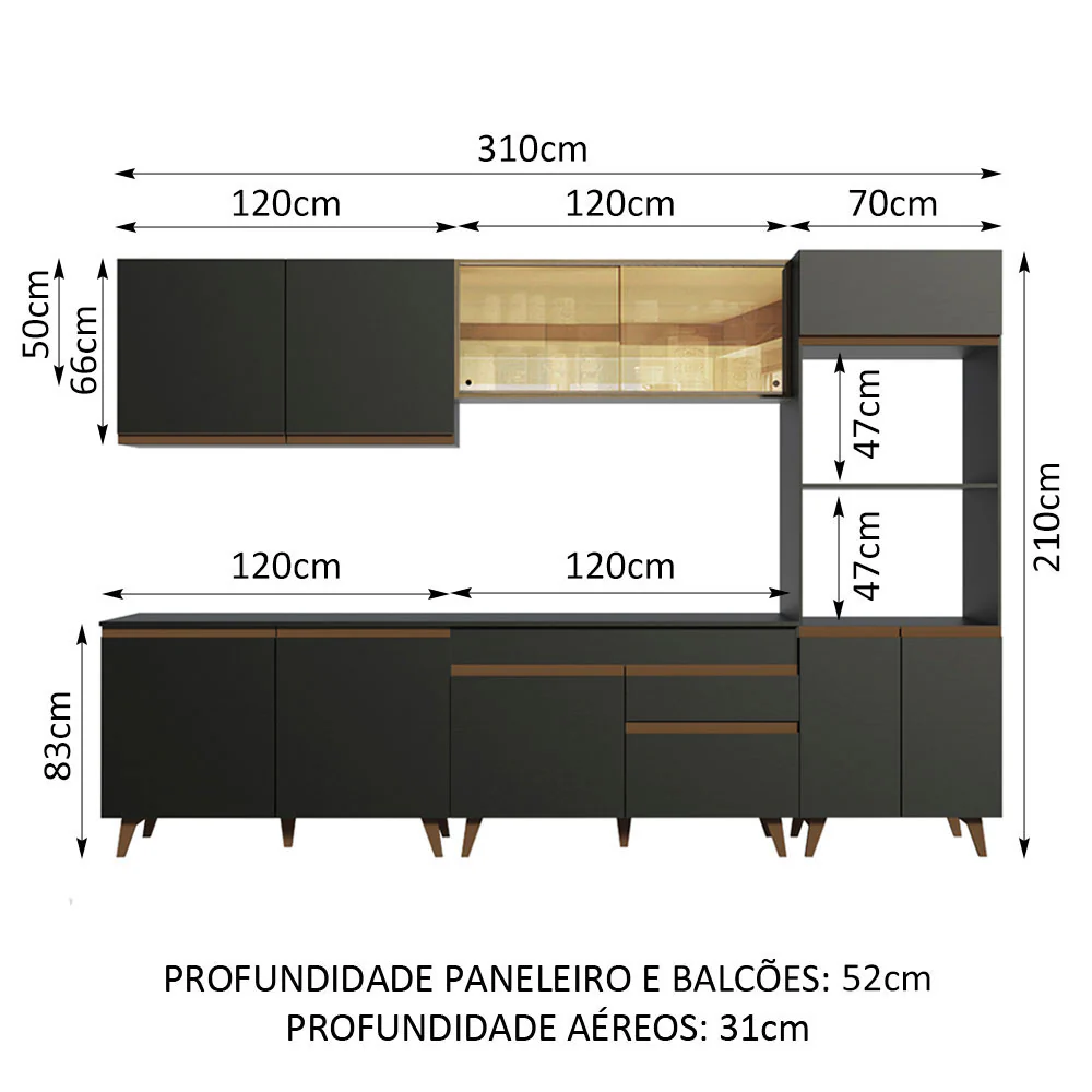 Armário de Cozinha Completa 310cm Preto/Rustic Reims Madesa 01 - Image 3