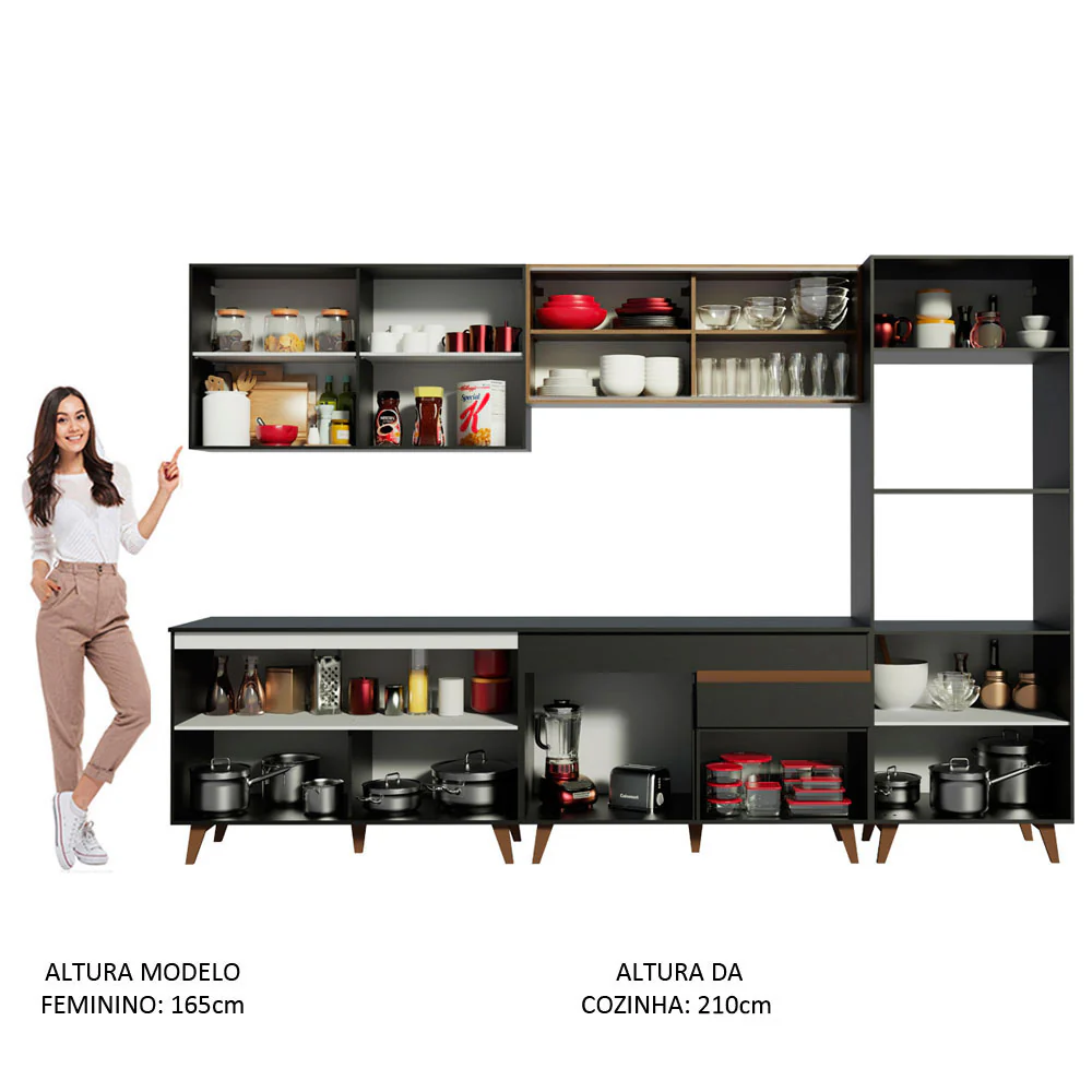 Armário de Cozinha Completa 310cm Preto/Rustic Reims Madesa 01 - Image 5