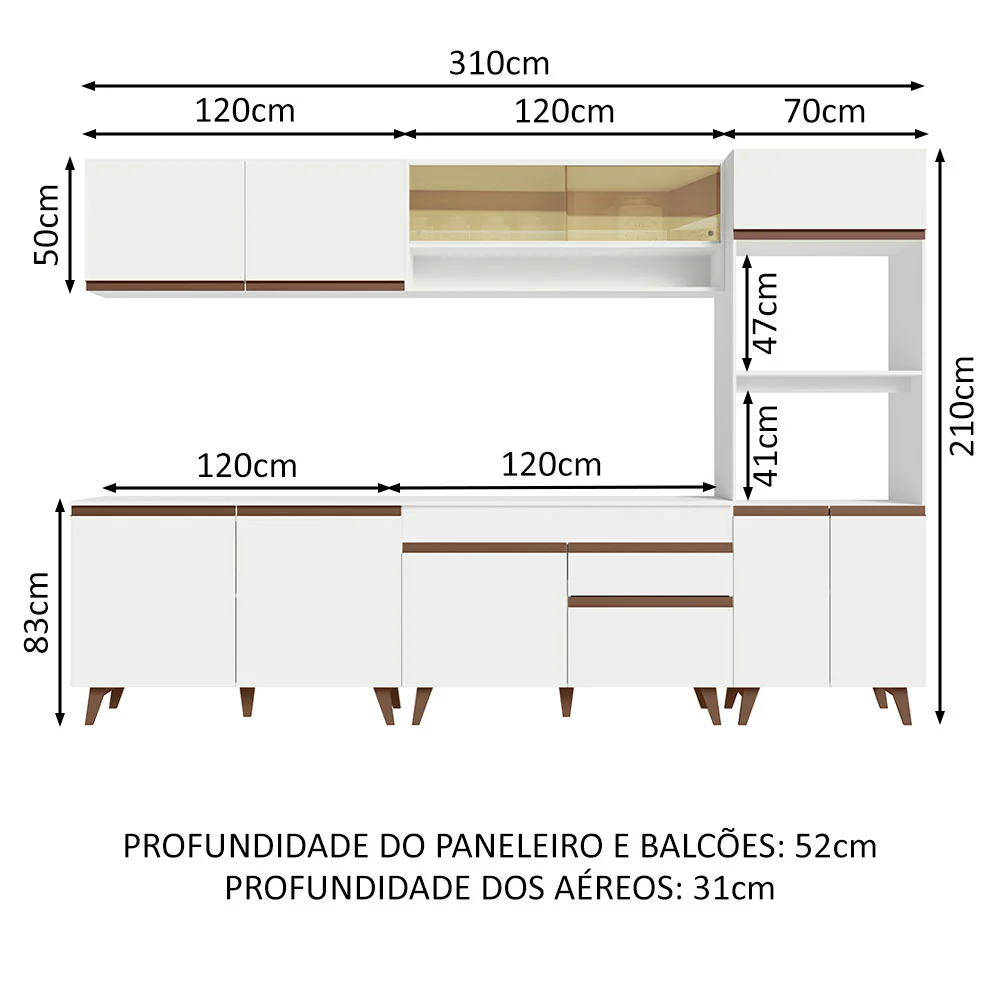 Armário de Cozinha Completa 310cm Branco Reims Madesa 02 - Image 3