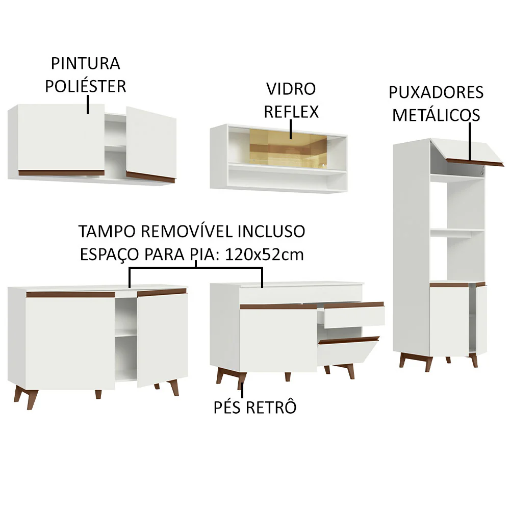 Armário de Cozinha Completa 310cm Branco Reims Madesa 02 - Image 4