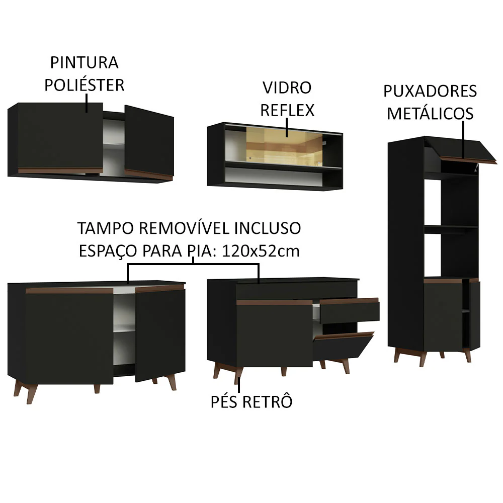 Armário de Cozinha Completa 310cm Preto Reims Madesa 02 - Image 4
