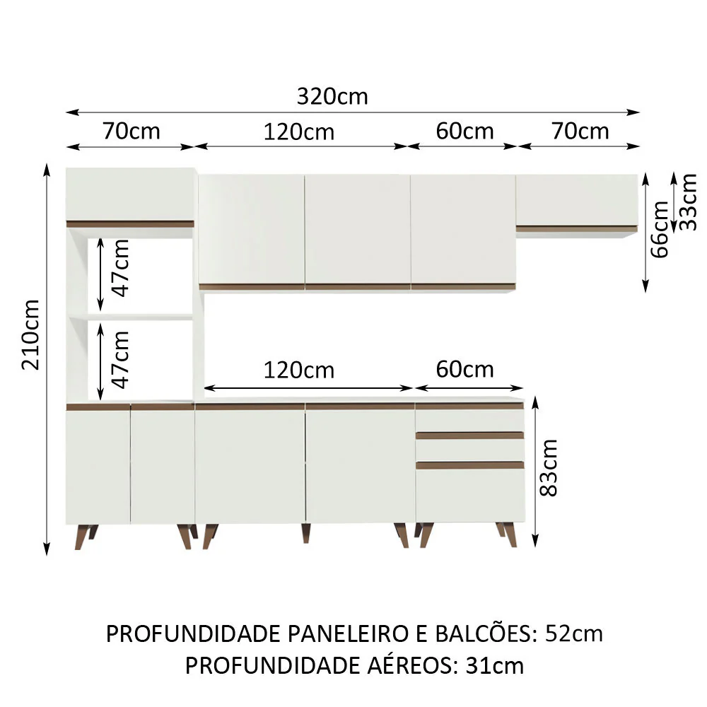 Armário de Cozinha Completa 320cm Branco Reims Madesa 01 - Image 3