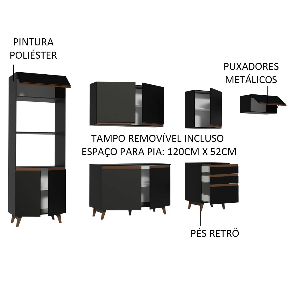 Armário de Cozinha Completa 320cm Preto Reims Madesa 01 - Image 4