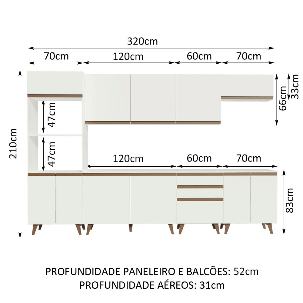 Armário de Cozinha Completa 320cm Branco Reims Madesa 02 - Image 3