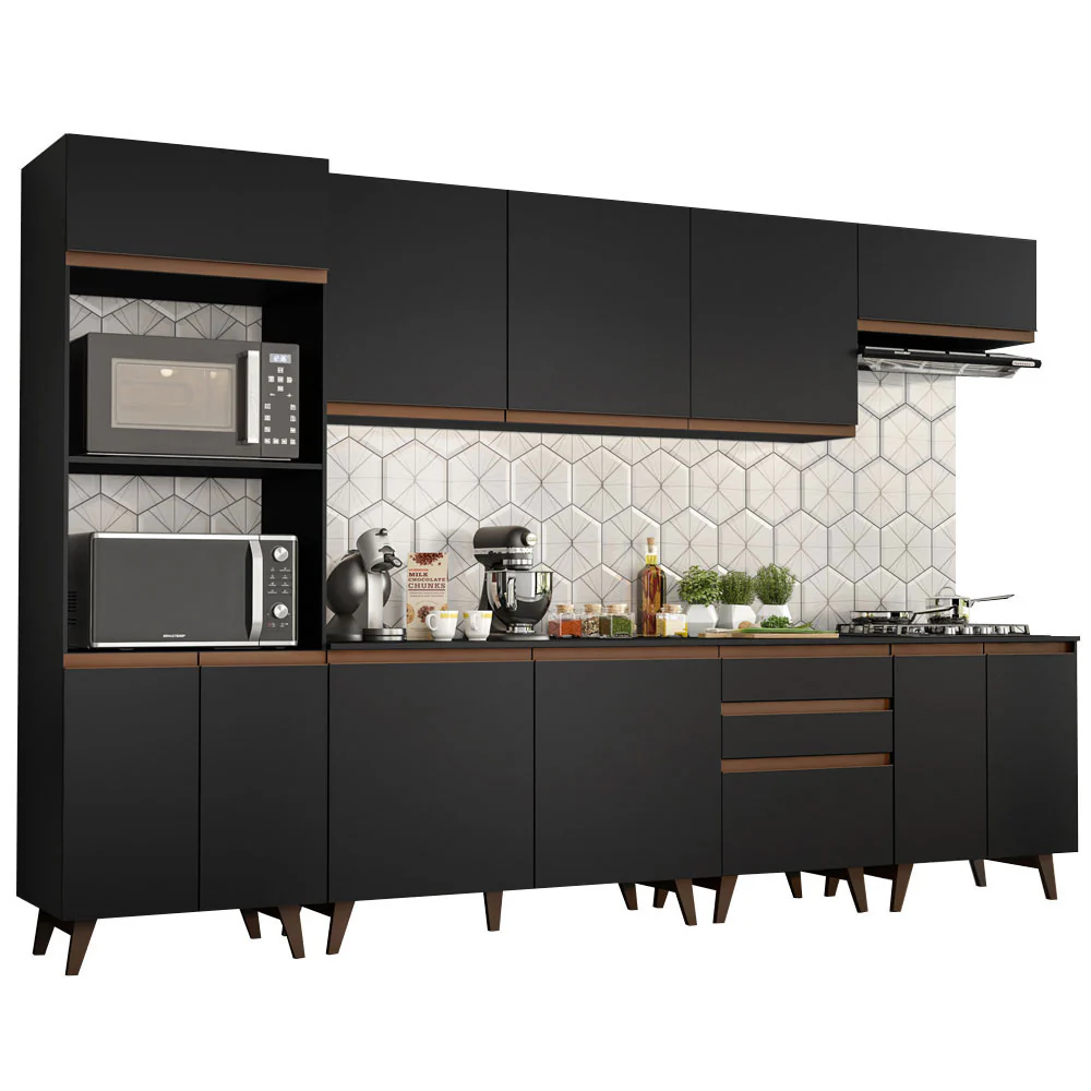 Armário de Cozinha Completa 320cm Preto Reims Madesa 02 - Image 2
