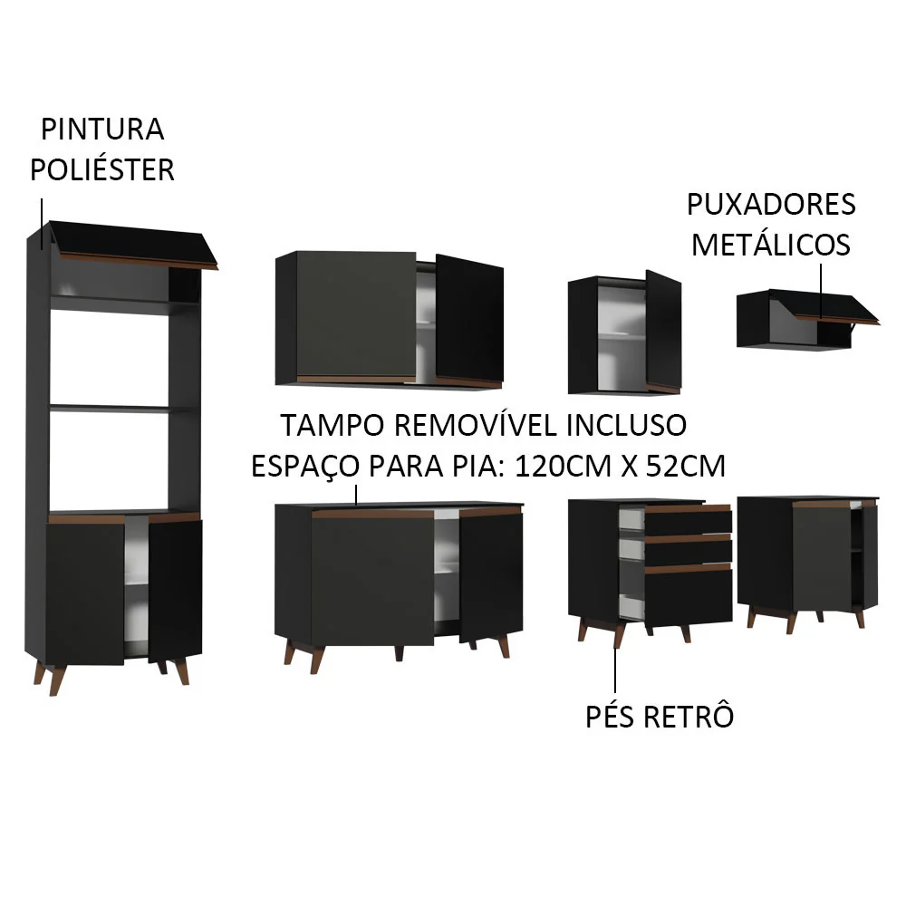 Armário de Cozinha Completa 320cm Preto Reims Madesa 02 - Image 4