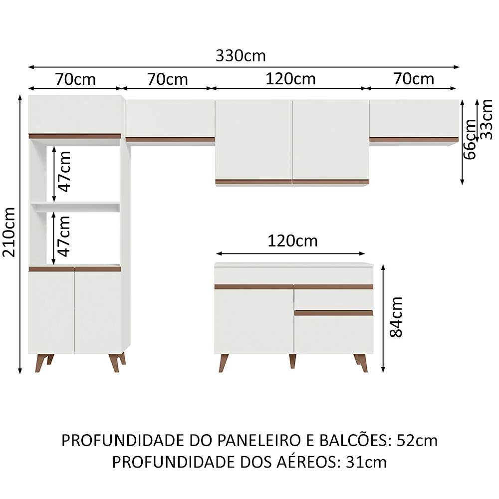 Armário de Cozinha Completa 330cm Branco Reims Madesa 01 - Image 3