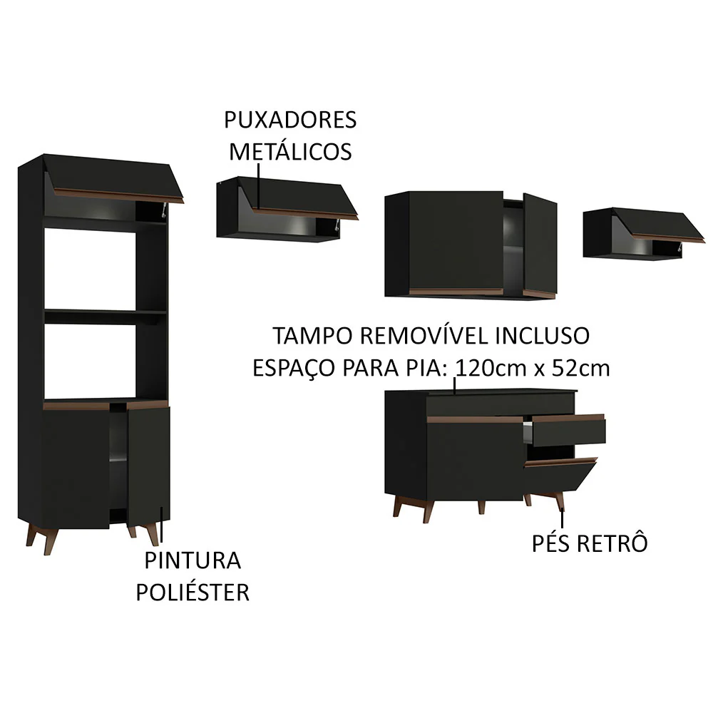 Armário de Cozinha Completa 330cm Preto Reims Madesa 01 - Image 4