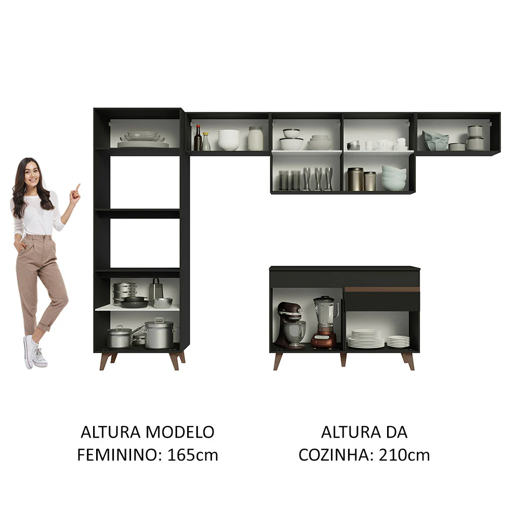 Armário de Cozinha Completa 330cm Preto Reims Madesa 01 - Image 5