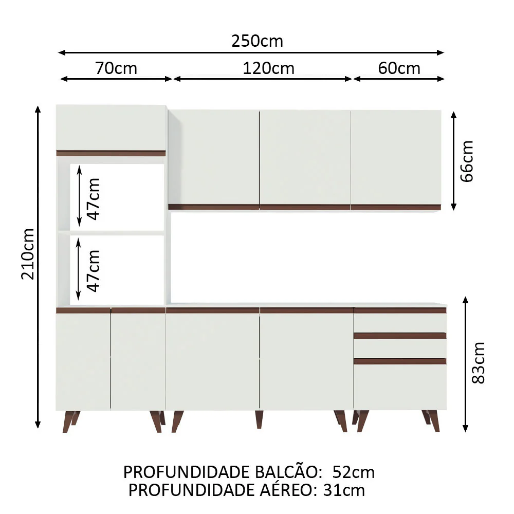 Armário de Cozinha Completa 250cm Branco Reims Madesa - Image 3