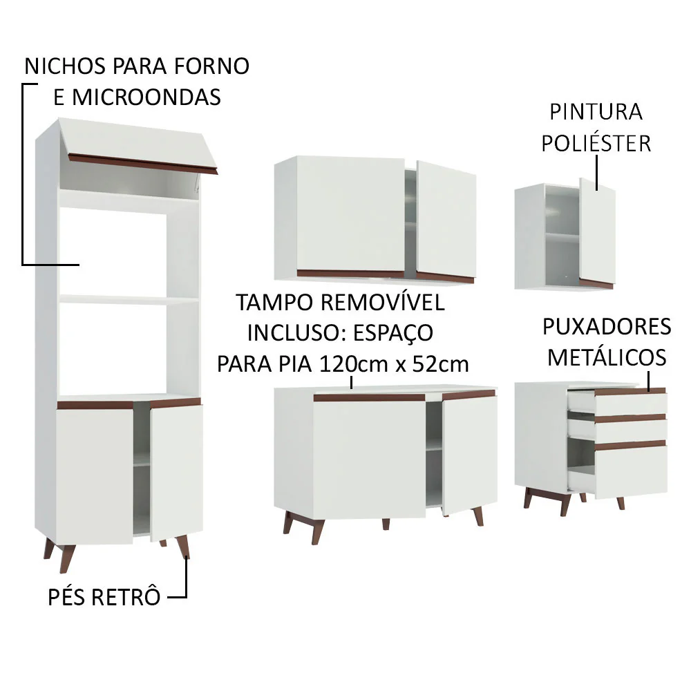 Armário de Cozinha Completa 250cm Branco Reims Madesa - Image 4