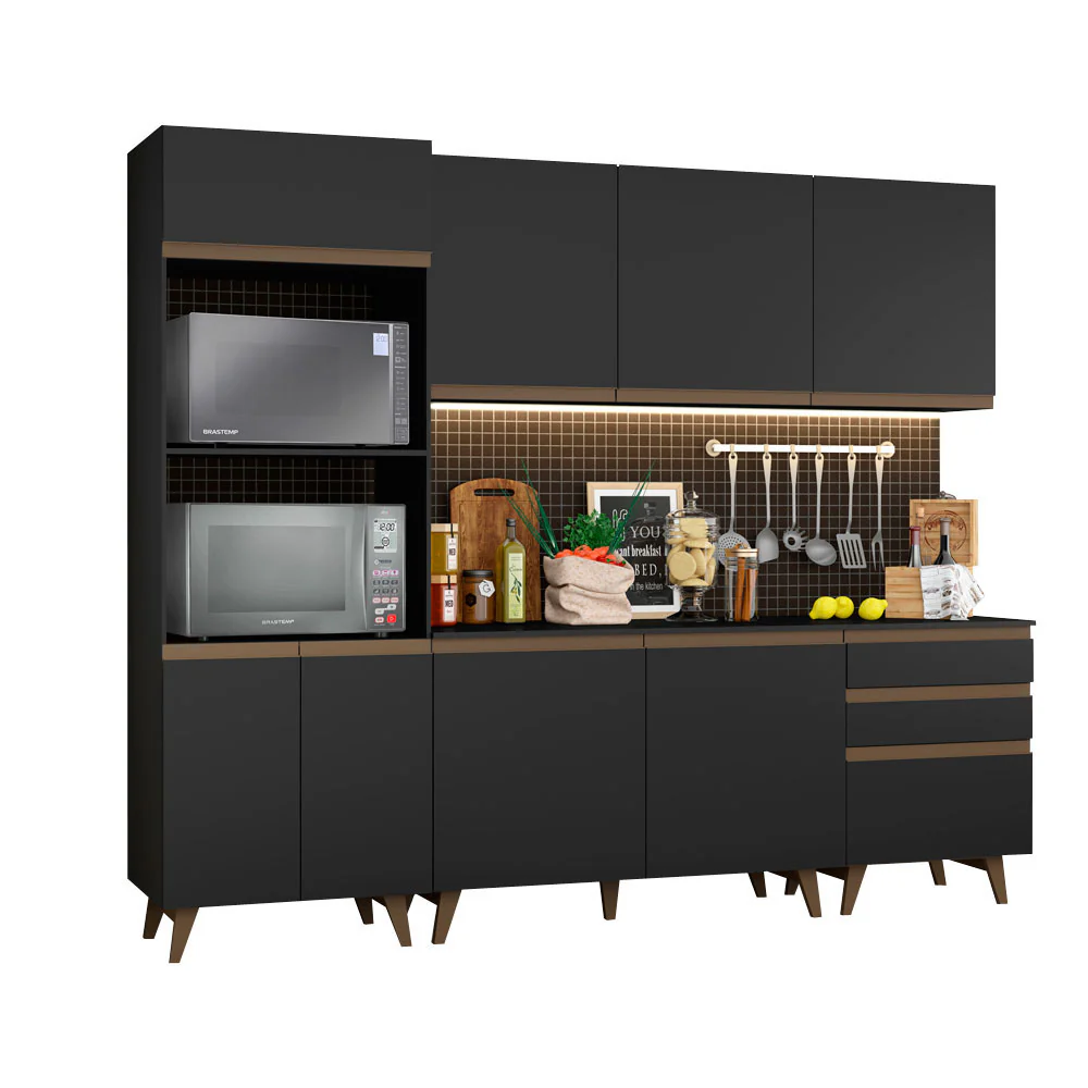 Armário de Cozinha Completa 250cm Preto Reims Madesa - Image 2