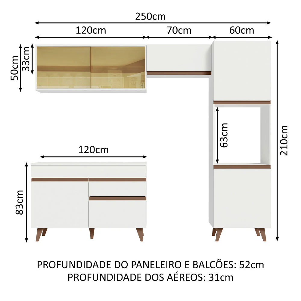 Armário de Cozinha Completa 250cm Branco Reims Madesa XA03 - Image 3