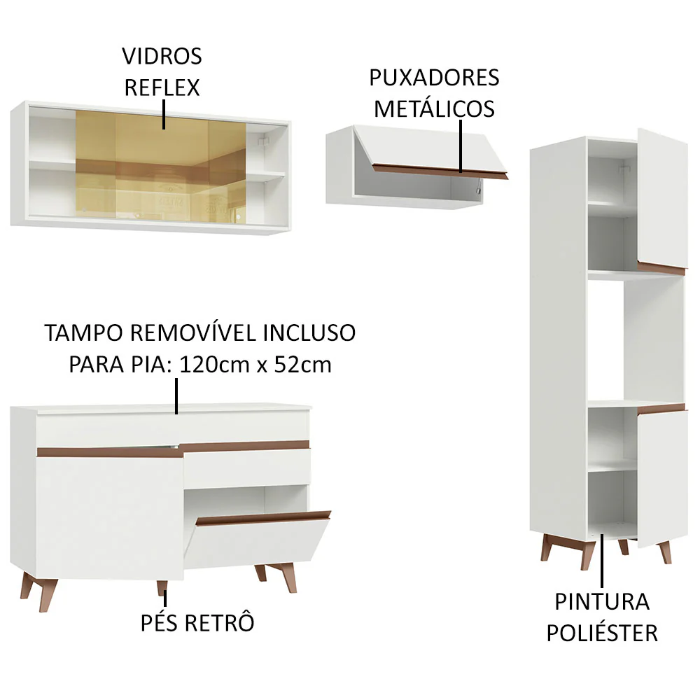Armário de Cozinha Completa 250cm Branco Reims Madesa XA03 - Image 4