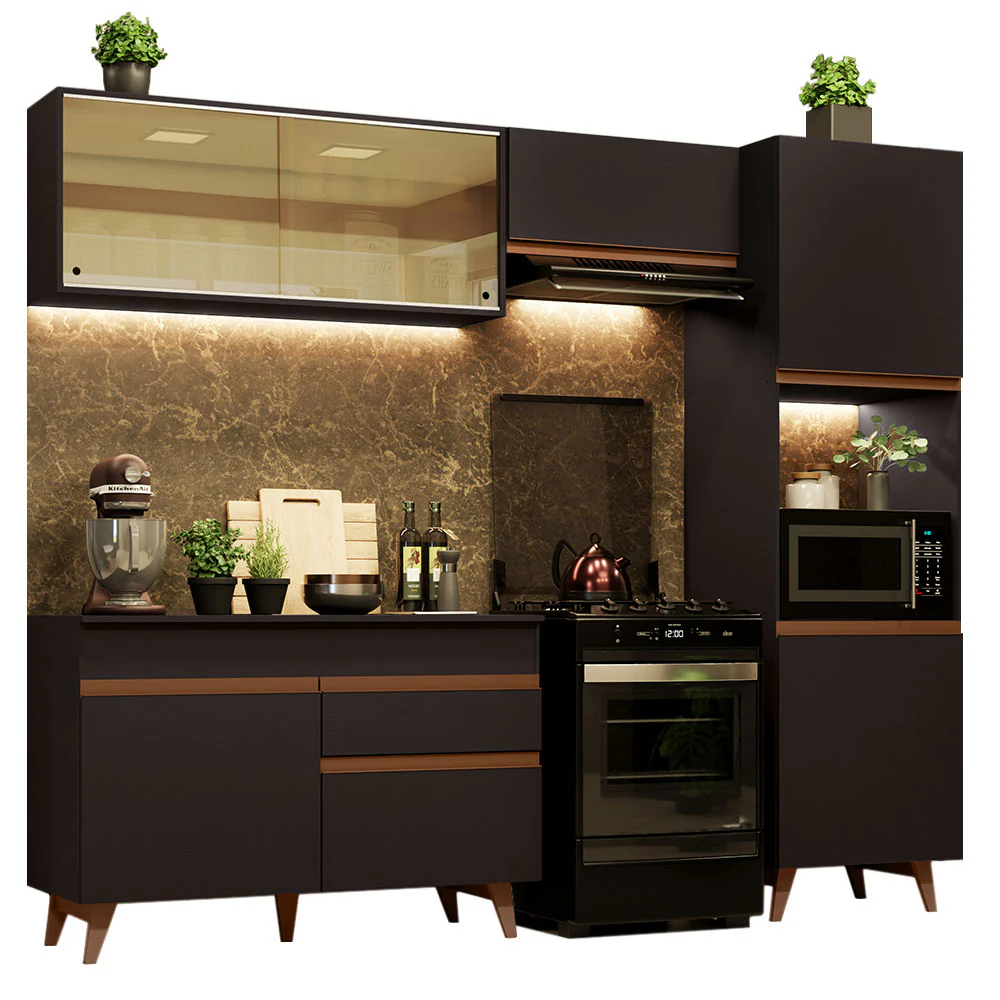 Armário de Cozinha Completa 250cm Preto Reims Madesa XA03 - Image 2