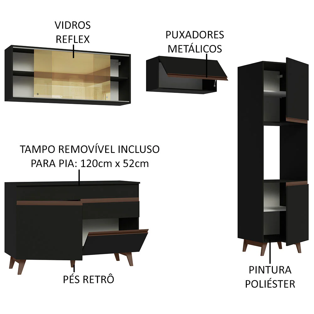 Armário de Cozinha Completa 250cm Preto Reims Madesa XA03 - Image 4