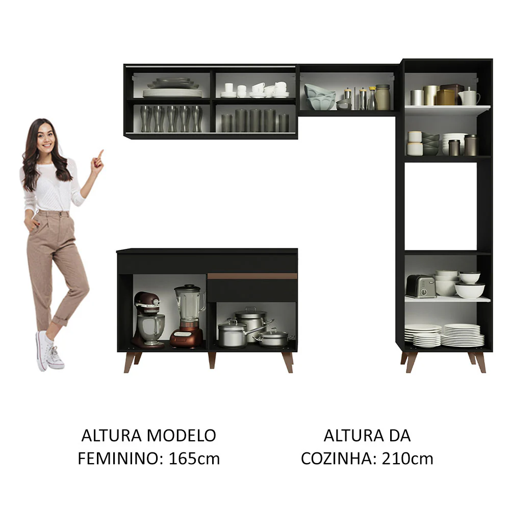 Armário de Cozinha Completa 250cm Preto Reims Madesa XA03 - Image 5