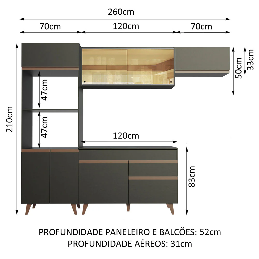 Armário de Cozinha Completa 260cm Preto Reims Madesa XA01 - Image 3