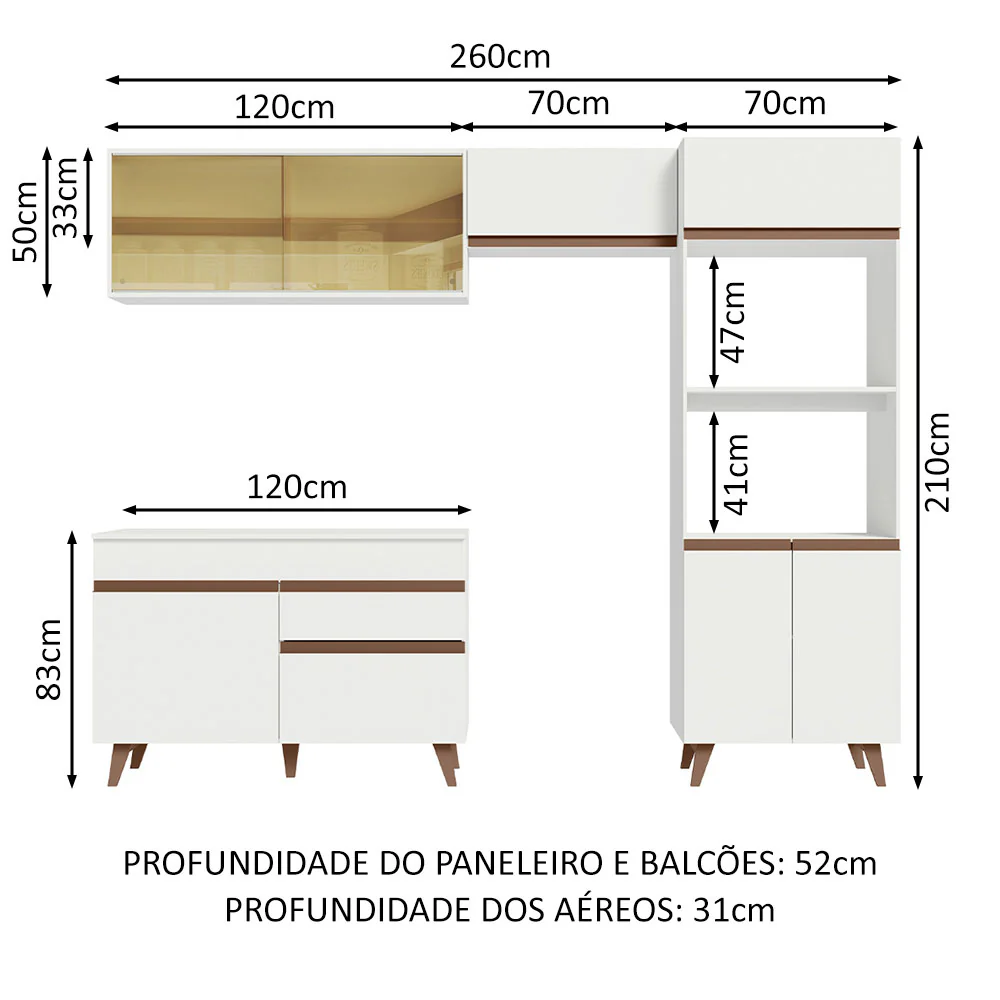 Armário de Cozinha Completa 260cm Branco Reims Madesa XC01 - Image 3
