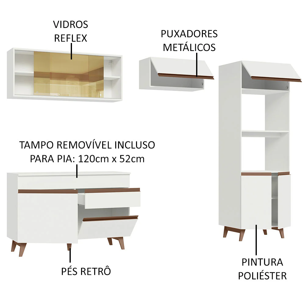 Armário de Cozinha Completa 260cm Branco Reims Madesa XC01 - Image 4