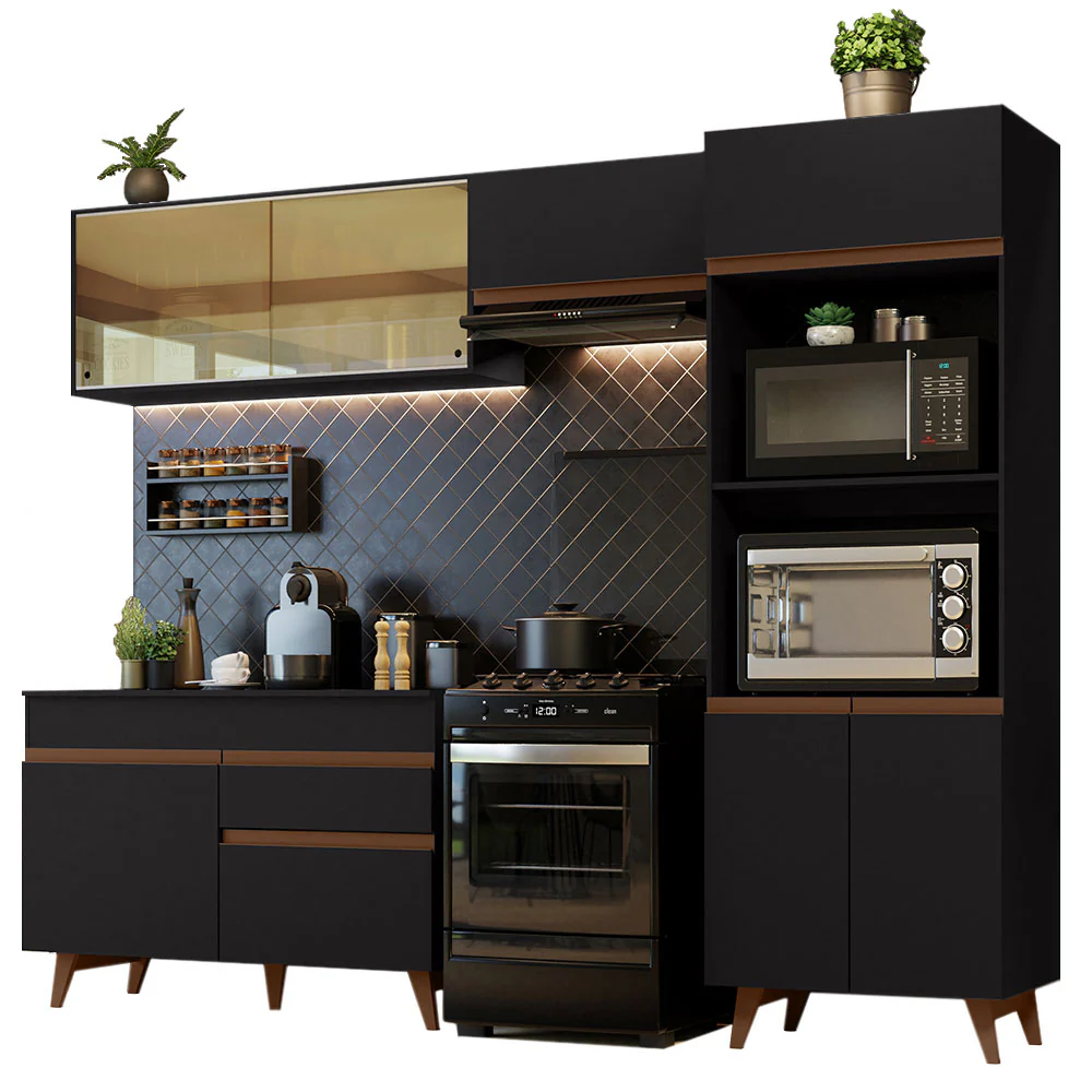 Armário de Cozinha Completa 260cm Preto Reims Madesa XC01 - Image 2