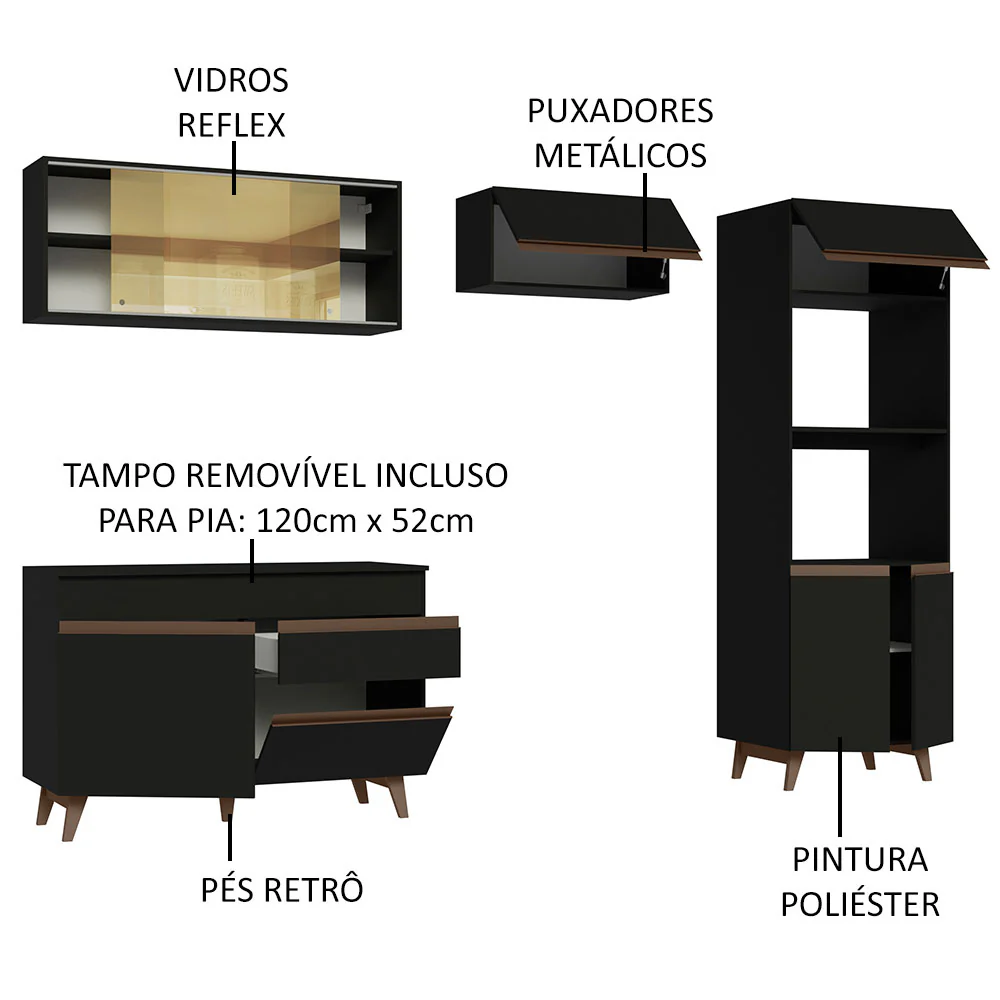 Armário de Cozinha Completa 260cm Preto Reims Madesa XC01 - Image 4