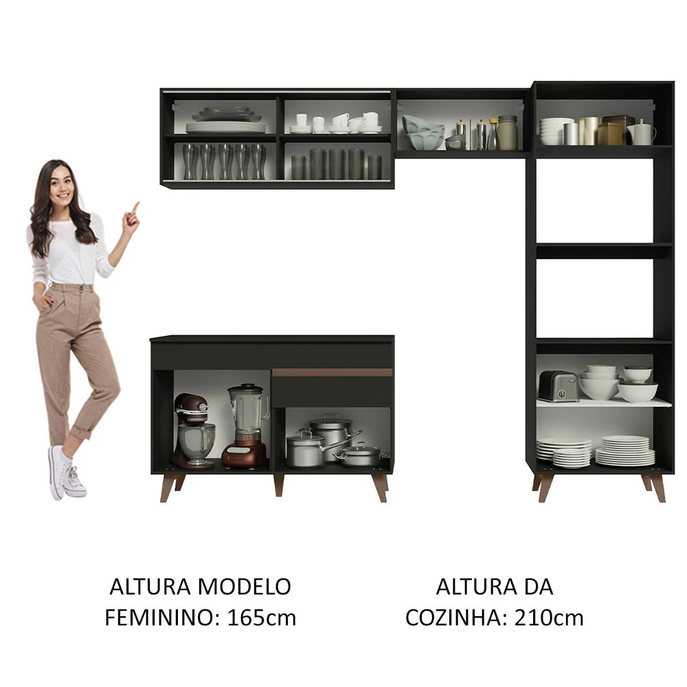 Armário de Cozinha Completa 260cm Preto Reims Madesa XC01 - Image 5